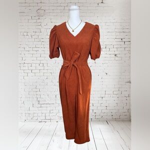 Elegant Rust Dress with Puff Sleeves